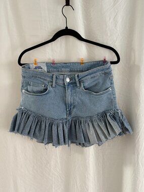 Upcycled Denim Mini Ruffle Skirt